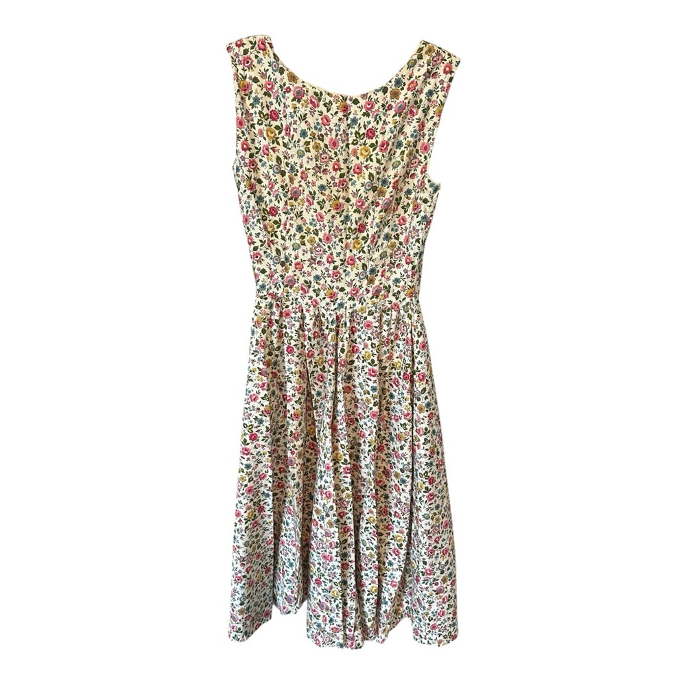 Handmade Women's Rockabilly Dress Sz S? Floral Colorful Midi Pleated Sleeveless